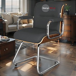 Cadeira Original Eames Interlocutor Cromada Linha Capa em Madeira Preto