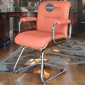 Cadeira Original Eames Interlocutor Cromada Linha Capa em Madeira Vermelho Telha