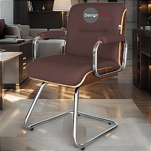 Cadeira Original Eames Interlocutor Cromada Linha Capa em Madeira Vermelho Vinho