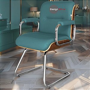 Cadeira Original Eames Interlocutor Cromada Linha Capa em Madeira Verde