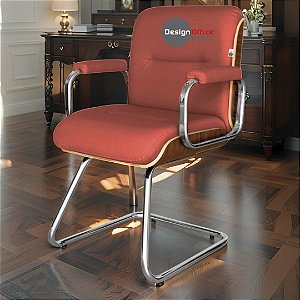 Cadeira Original Eames Interlocutor Cromada Linha Capa em Madeira Vermelho