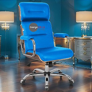 Cadeira Original Eames Presidente com Rodinhas Cromadas e Anti Risco Linha Capa em Madeira Escura - Azul Bebê