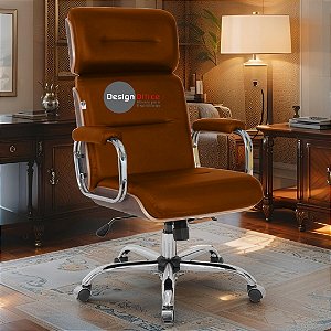 Cadeira Original Eames Presidente com Rodinhas Cromadas e Anti Risco Linha Capa em Madeira Escura - Caramelo