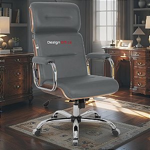 Cadeira Original Eames Presidente com Rodinhas Cromadas e Anti Risco Linha Capa em Madeira Escura - Cinza Escuro