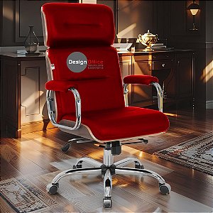 Cadeira Original Eames Presidente com Rodinhas Cromadas e Anti Risco Linha Capa em Madeira Escura - Vermelho