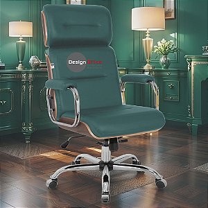 Cadeira Original Eames Presidente com Rodinhas Cromadas e Anti Risco Linha Capa em Madeira Escura - Verde