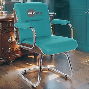 Cadeira Original Eames Interlocutor Cromada Linha Capa em Madeira Escura - Verde Água