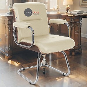 Cadeira Original Eames Interlocutor Cromada Linha Capa em Madeira Escura - Bege