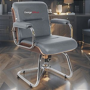 Cadeira Original Eames Interlocutor Cromada Linha Capa em Madeira Escura - Cinza Escuro