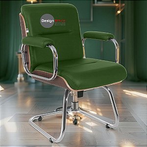Cadeira Original Eames Interlocutor Cromada Linha Capa em Madeira Escura - Verde Escuro
