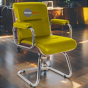 Cadeira Original Eames Interlocutor Cromada Linha Capa em Madeira Escura - Amarelo Mostarda