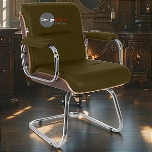 Cadeira Original Eames Interlocutor Cromada Linha Capa em Madeira Escura - Marrom