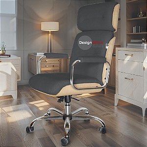 Cadeira Original Eames Presidente com Rodinhas Cromadas e Anti Risco Linha Capa em Madeira Clara - Marrom Café