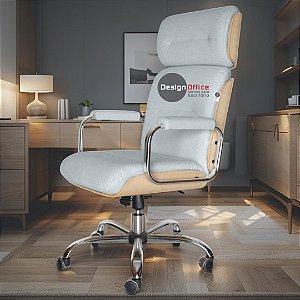 Cadeira Original Eames Presidente com Rodinhas Cromadas e Anti Risco Linha Capa em Madeira Clara - Cinza Claro