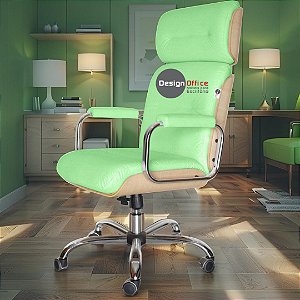 Cadeira Original Eames Presidente com Rodinhas Cromadas e Anti Risco Linha Capa em Madeira Clara - Verde Limão
