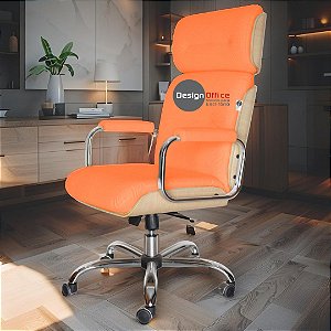 Cadeira Original Eames Presidente com Rodinhas Cromadas e Anti Risco Linha Capa em Madeira Clara - Vermelho Telha