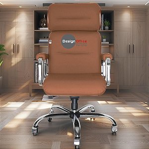 Cadeira Original Eames Presidente com Rodinhas Cromadas e Anti Risco Linha Capa em Madeira Clara - Caramelo