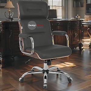 Cadeira Original Eames Presidente com Rodinhas Cromadas e Anti Risco Linha Capa em Madeira Clara - Preto