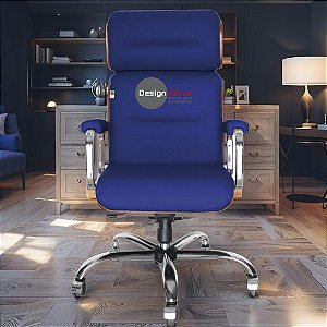 Cadeira Original Eames Presidente com Rodinhas Cromadas e Anti Risco Linha Capa em Madeira Clara - Azul Royal