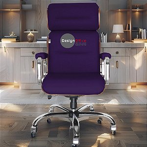 Cadeira Original Eames Presidente com Rodinhas Cromadas e Anti Risco Linha Capa em Madeira Clara - Roxo