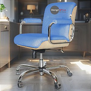 Cadeira Original Eames Diretor com Rodinhas Cromadas e Anti Risco Linha Capa em Madeira Clara - Azul Bebê