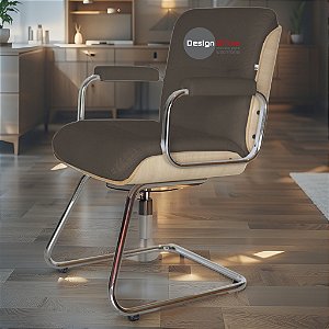 Cadeira Original Eames Interlocutor Cromada Linha Capa em Madeira Clara - Marrom