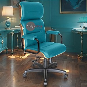Cadeira Original Eames Presidente com Rodinhas Black e Anti Risco Linha Capa em Madeira - Verde Água