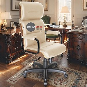 Cadeira Original Eames Presidente com Rodinhas Black e Anti Risco Linha Capa em Madeira - Bege
