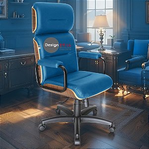 Cadeira Original Eames Presidente com Rodinhas Black e Anti Risco Linha Capa em Madeira - Azul Bebê