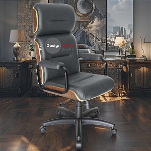Cadeira Original Eames Presidente com Rodinhas Black e Anti Risco Linha Capa em Madeira - Cinza Escuro