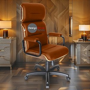 Cadeira Original Eames Presidente com Rodinhas Black e Anti Risco Linha Capa em Madeira - Caramelo