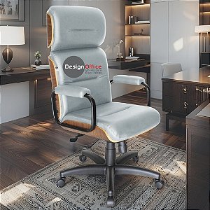 Cadeira Original Eames Presidente com Rodinhas Black e Anti Risco Linha Capa em Madeira - Cinza Claro
