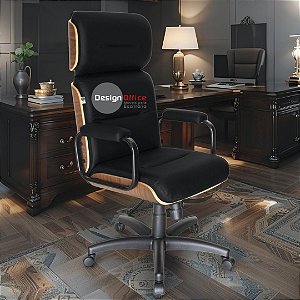 Cadeira Original Eames Presidente com Rodinhas Black e Anti Risco Linha Capa em Madeira - Preto