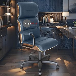 Cadeira Original Eames Presidente com Rodinhas Black e Anti Risco Linha Capa em Madeira - Azul Marinho