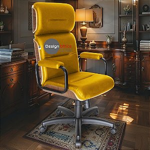 Cadeira Original Eames Presidente com Rodinhas Black e Anti Risco Linha Capa em Madeira - Amarelo Mostarda