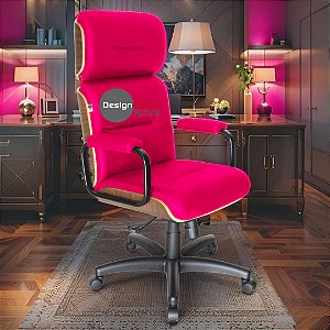 Cadeira Original Eames Presidente com Rodinhas Black e Anti Risco Linha Capa em Madeira - Rosa Pink