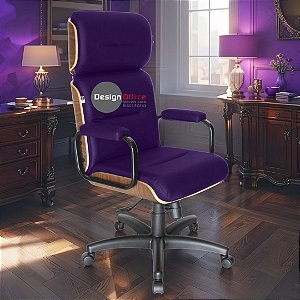 Cadeira Original Eames Presidente com Rodinhas Black e Anti Risco Linha Capa em Madeira - Roxo