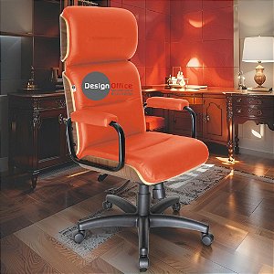 Cadeira Original Eames Presidente com Rodinhas Black e Anti Risco Linha Capa em Madeira - Vermelho Telha