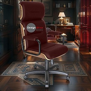 Cadeira Original Eames Presidente com Rodinhas Black e Anti Risco Linha Capa em Madeira - Vermelho Vinho