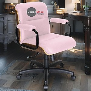 Cadeira Original Eames Diretor com Rodinhas Black e Anti Risco Linha Capa em Madeira - Rosa Claro