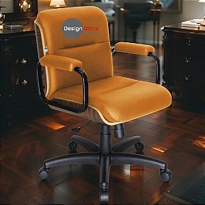 Cadeira Original Eames Diretor com Rodinhas Black e Anti Risco Linha Capa em Madeira - Caramelo