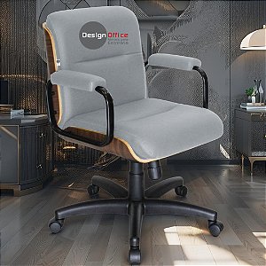 Cadeira Original Eames Diretor com Rodinhas Black e Anti Risco Linha Capa em Madeira - Cinza Claro