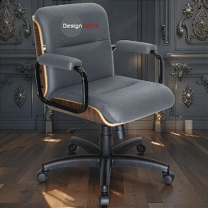 Cadeira Original Eames Diretor com Rodinhas Black e Anti Risco Linha Capa em Madeira - Cinza Escuro