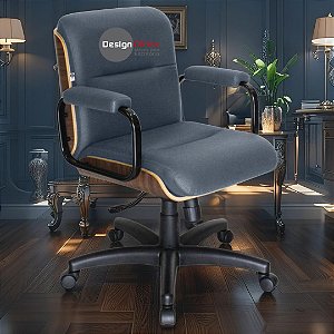 Cadeira Original Eames Diretor com Rodinhas Black e Anti Risco Linha Capa em Madeira - Azul Marinho