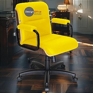 Cadeira Original Eames Diretor com Rodinhas Black e Anti Risco Linha Capa em Madeira - Amarelo