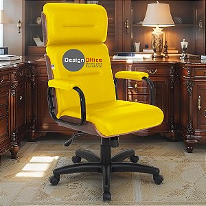 Cadeira Original Eames Presidente com Rodinhas Black e Anti Risco Linha Capa em Madeira Escura - Amarelo