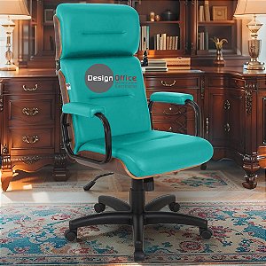 Cadeira Original Eames Presidente com Rodinhas Black e Anti Risco Linha Capa em Madeira Escura - Verde Água