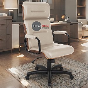 Cadeira Original Eames Presidente com Rodinhas Black e Anti Risco Linha Capa em Madeira Escura - Bege