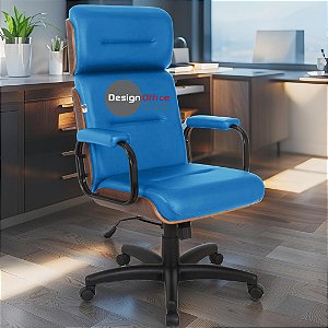 Cadeira Original Eames Presidente com Rodinhas Black e Anti Risco Linha Capa em Madeira Escura - Azul Bebê