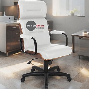 Cadeira Original Eames Presidente com Rodinhas Black e Anti Risco Linha Capa em Madeira Escura - Branco